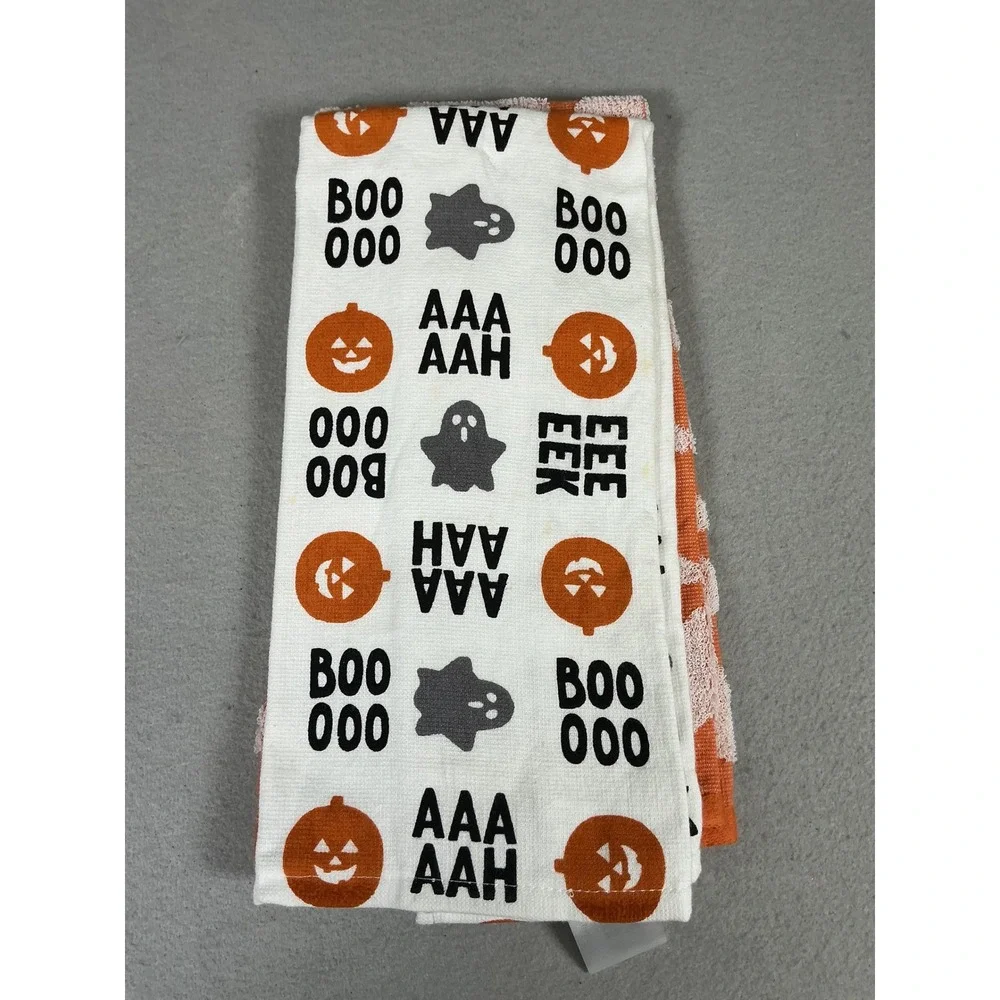 Pair Celebrate Together 2 PK Halloween Kitchen Towels Ghost Pumpkin 15x26 NWT